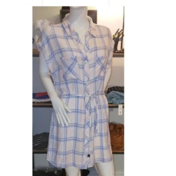 Rails Pink Blue Plaid button-down Shirt Dress size Large - Picture 1 of 6